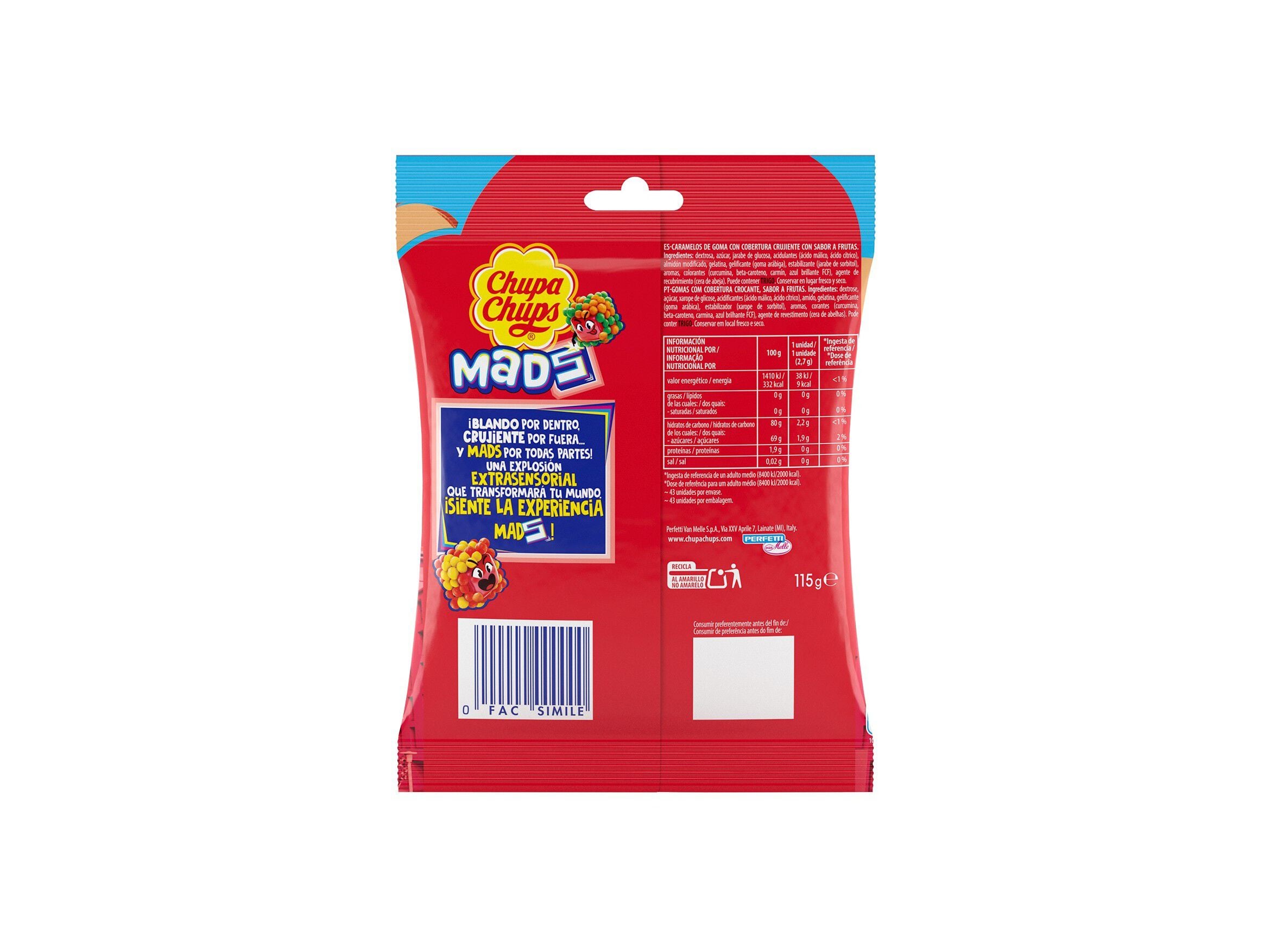GOMAS CHUPA CHUPS MADS FRUTAS 115G image number 1
