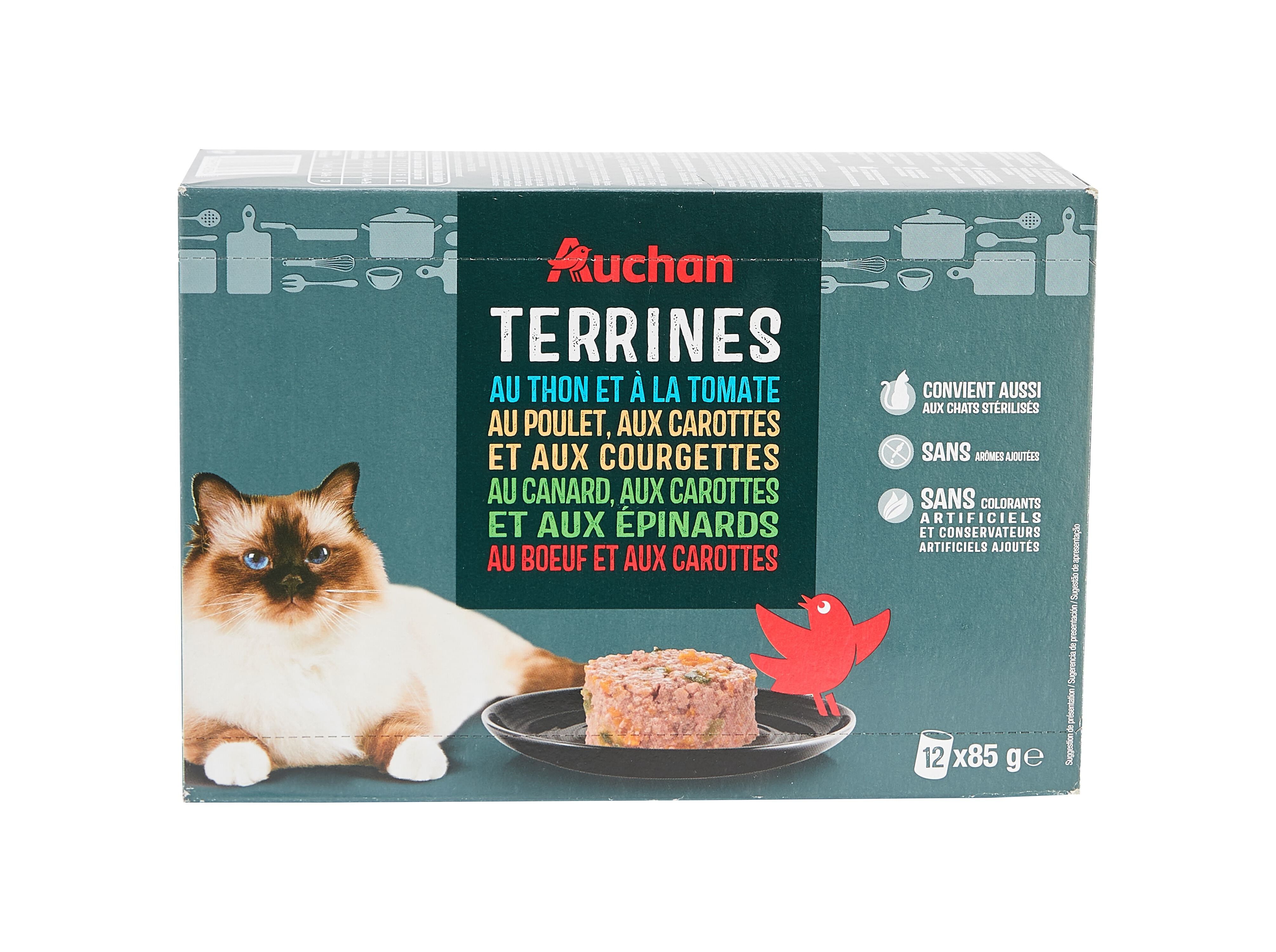 COMIDA H&Uacute;MIDA PARA GATO AUCHAN TERRINAS PEIXE E CARNE 12X85G image number 0