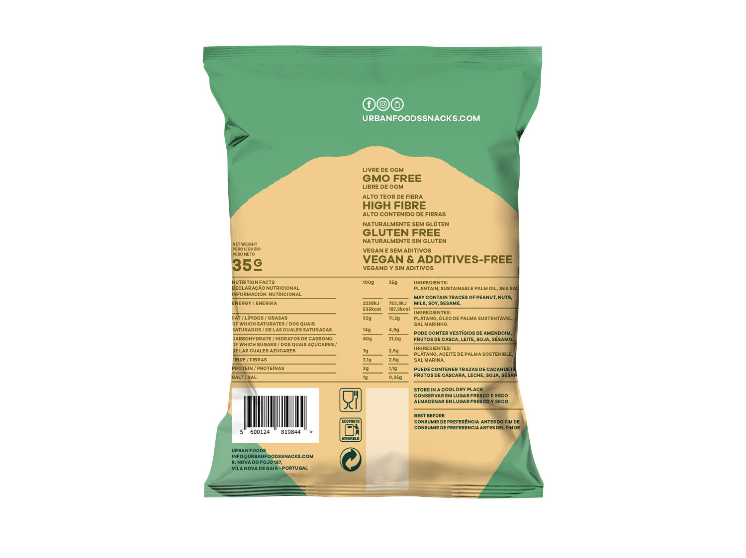 APERITIVO URBAN FOODS BANANA CHIPS 35G image number 1