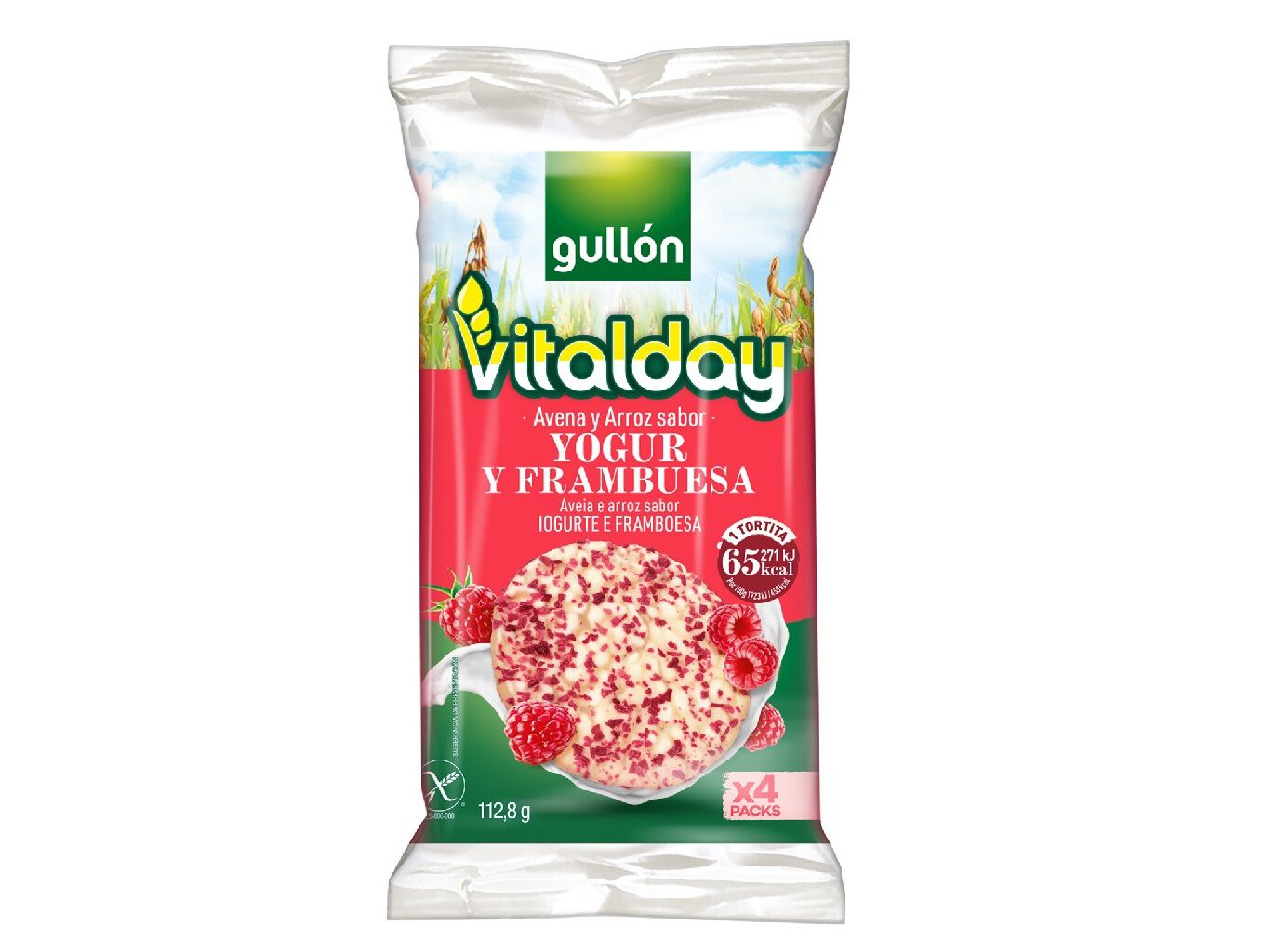 TORTITAS GULLON VITALDAY ARROZ E AVEIA IOGURTE E FRAMBOESA 112.8G