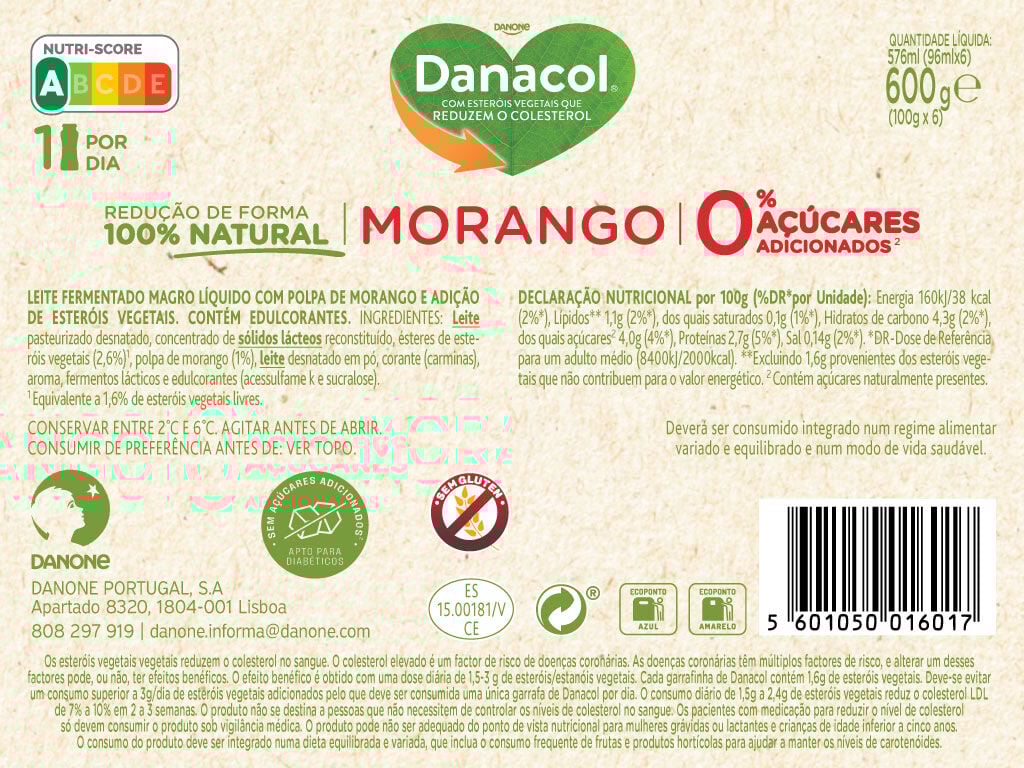 DANACOL DANONE L&Iacute;QUIDO MORANGO 6X100G image number 1
