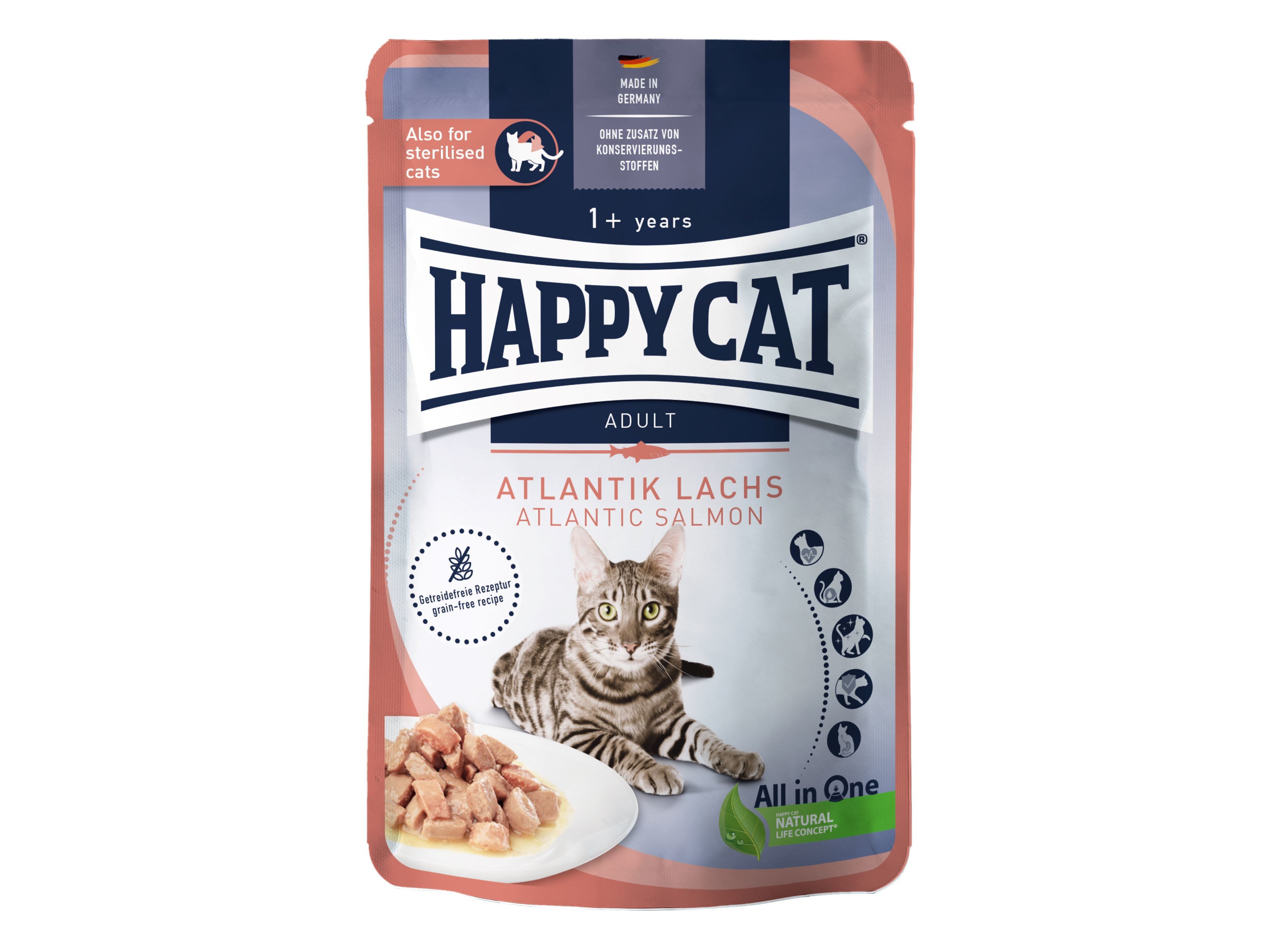 COMIDA H&Uacute;MIDA GATO HAPPY CAT ADULTO SALM&Atilde;O 85G image number 0