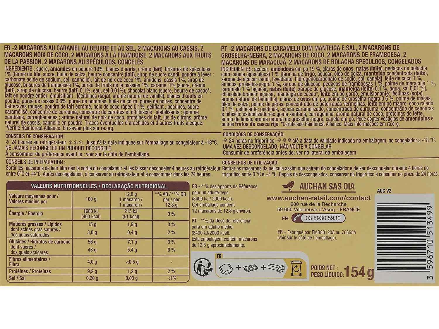 MACARONS AUCHAN SORTIDOS 12UN 154G image number 2