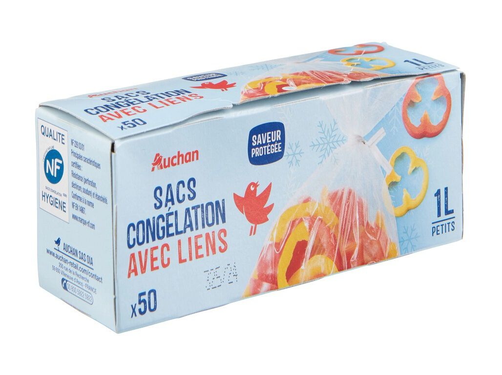 SACOS DE CONGELA&Ccedil;&Atilde;O AUCHAN C/ ATILHO PEQUENOS 1L image number 1