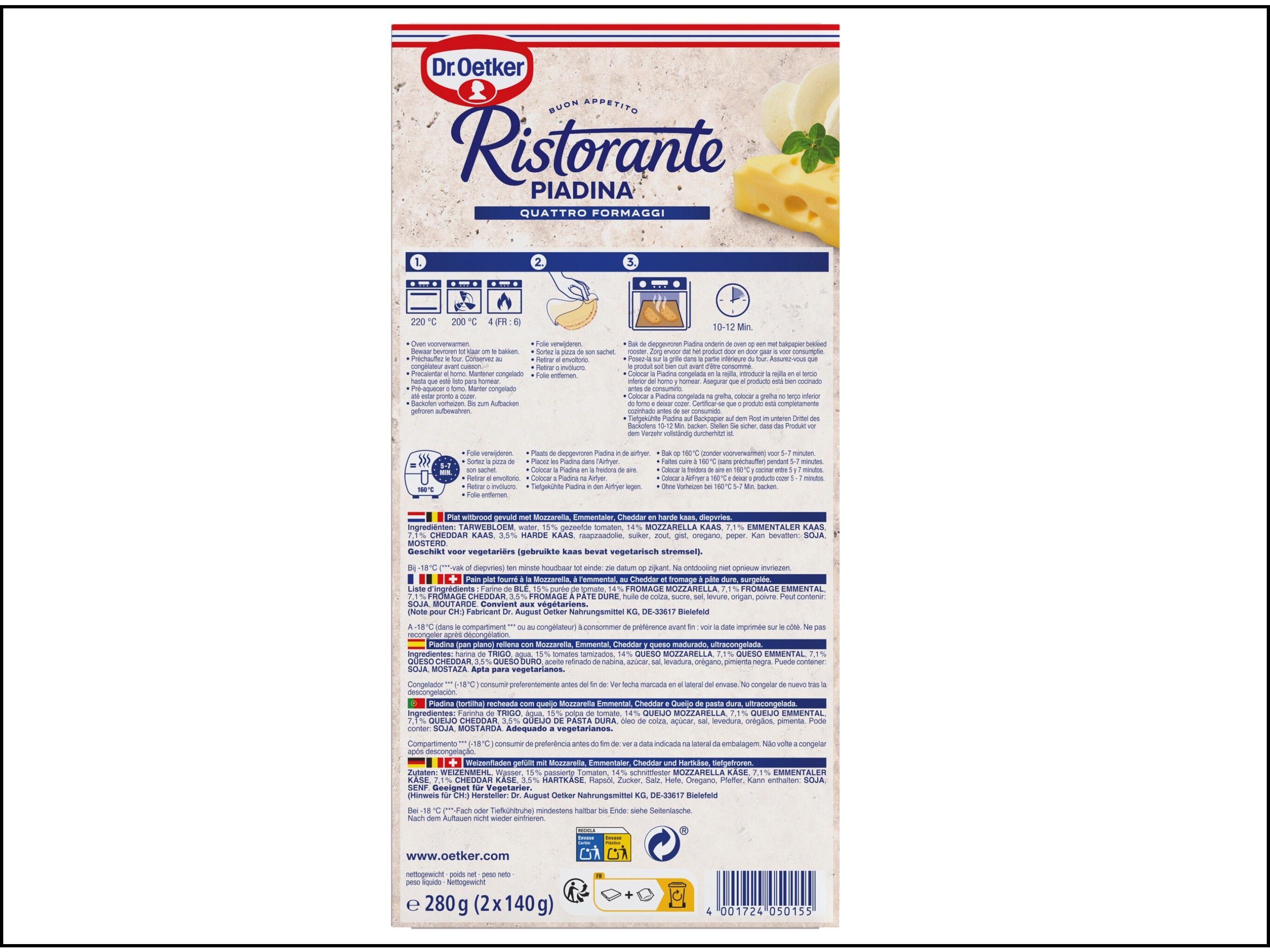 PIADINA RISTORANTE QUATTRO FORMAGGI 280G image number 1