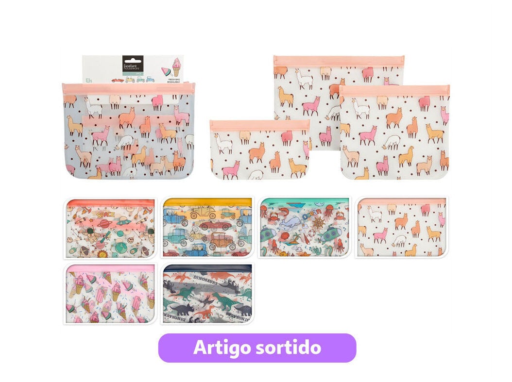 SACO REUTILIZ&Aacute;VEL EH COM FECHO ZIP MODELOS SORTIDOS