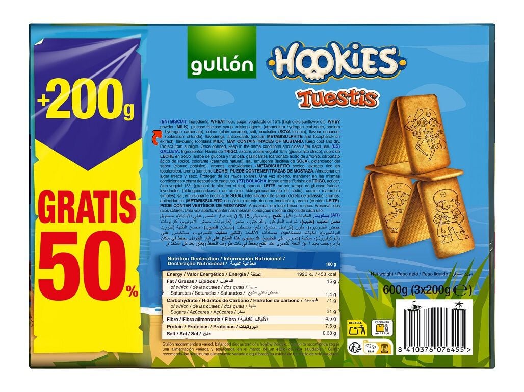 BOLACHA GULLON HOOKIES TUESTIS 400+200G image number 2