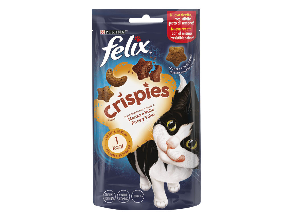 SNACKS PARA GATO FELIX CRISPIES COM VACA E FRANGO 45G