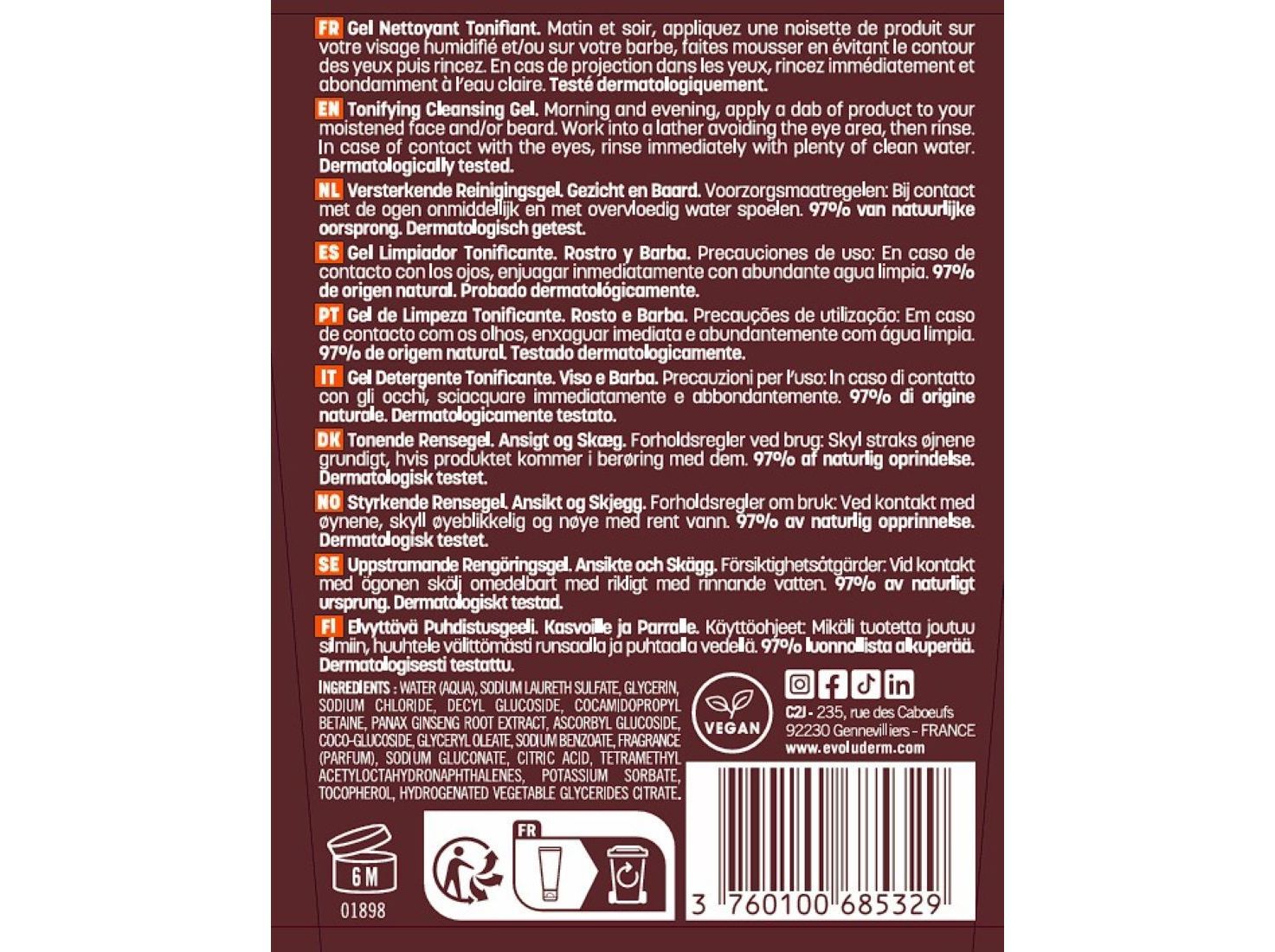 GEL DE LIMPEZA EVOLUDERM MEN 100 ML image number 1