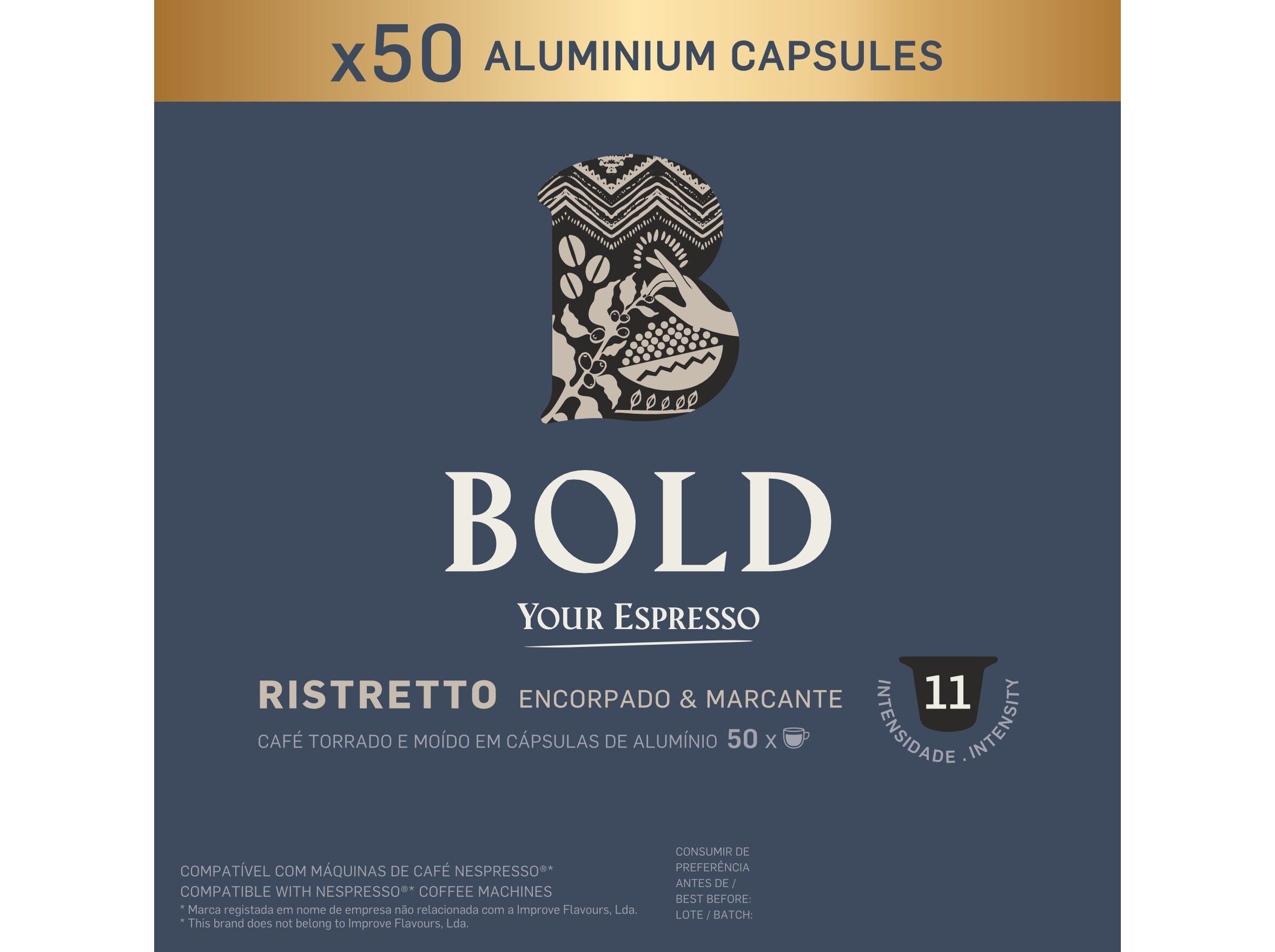 C&Aacute;PSULAS CAF&Eacute; BOLD ALUMINIO COMPAT&Iacute;VEL COM NESPRESSO RISTRETTO 50 UN image number 0