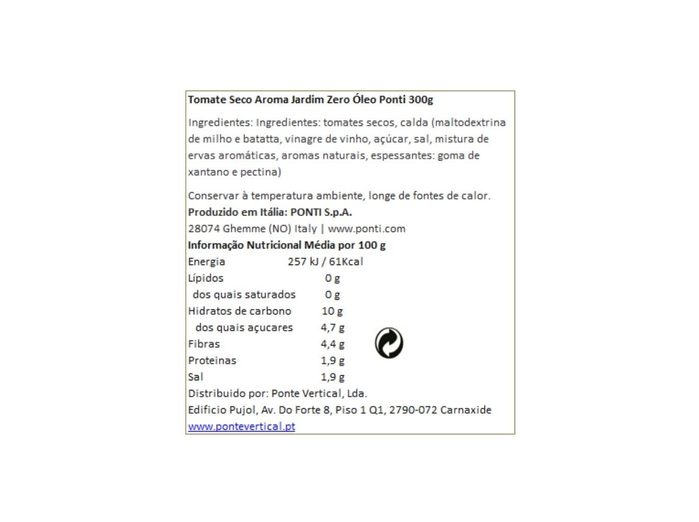 TOMATE SECO PONTI AROMA JARDIM &Oacute;LEO 300(160)G image number 1