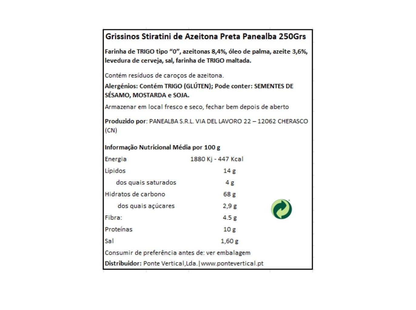 GRISSINOS PANEALBA AZEITONA PRETA 250G image number 1