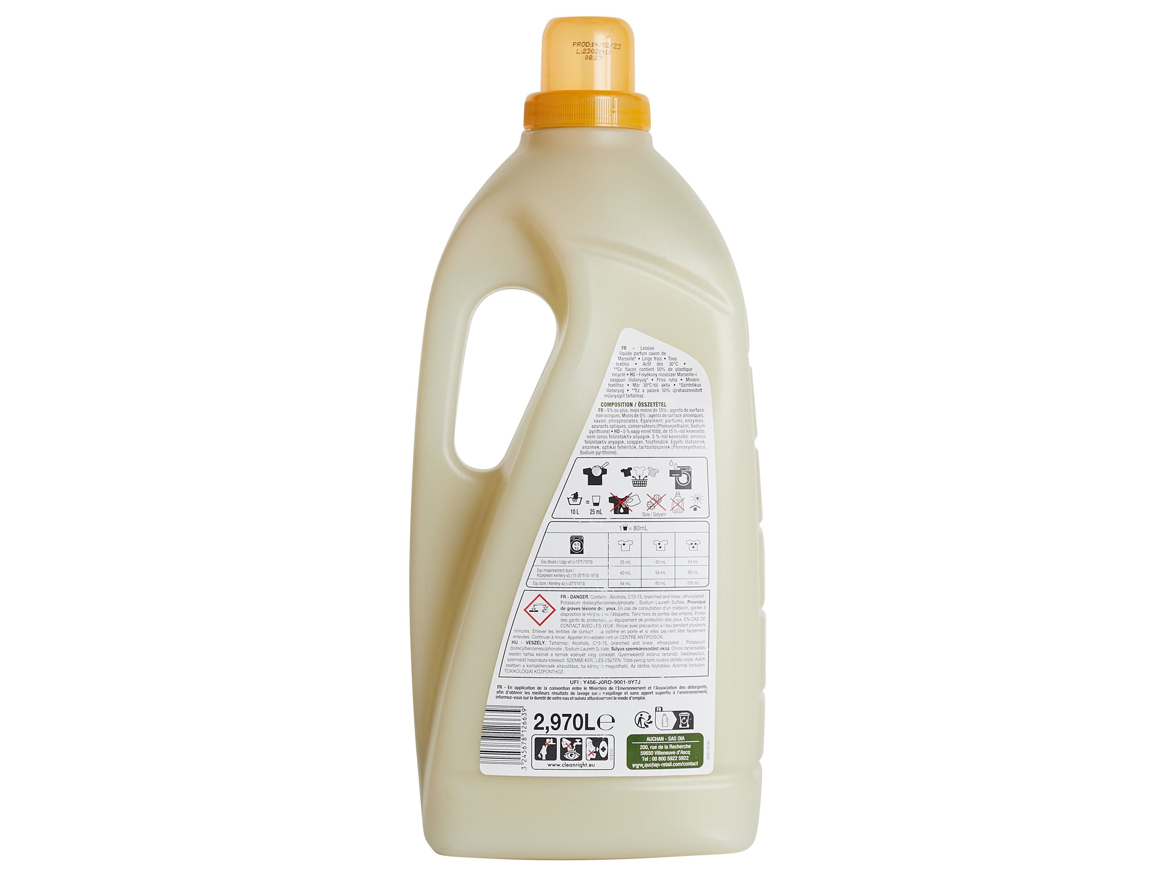 DETERGENTE ROUPA M&Aacute;QUINA L&Iacute;QUIDO AUCHAN SAB&Atilde;O MARSELHA 55 DOSES image number 2