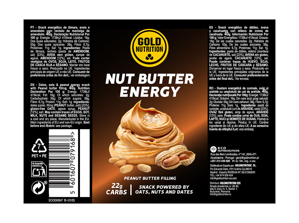 SNACK GOLDNUTRITION NUT BUTTER ENERGY PEANUT 40 G image number 1