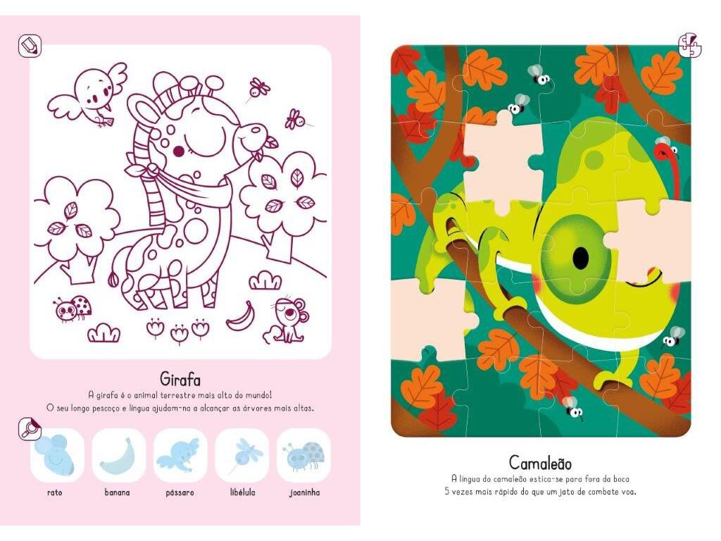 LIVRO PUZZLES AUTOCOLANTES E DIVERS&Atilde;O COM CORES - ANIMAIS SELVAGENS image number 1