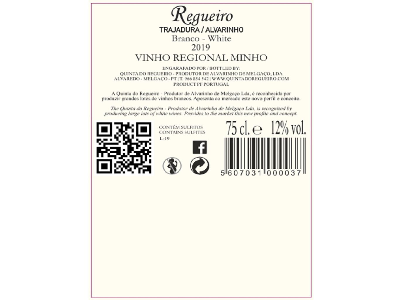 VINHO BRANCO REGUEIRO ALVARINHO TRAJADURA 0.75L image number 1