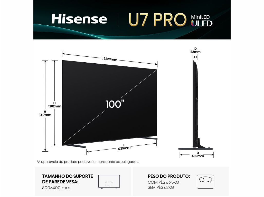 TV ULED MINI LED HISENSE 100U7Q PRO (100" 4K SMART 253CM) image number 6