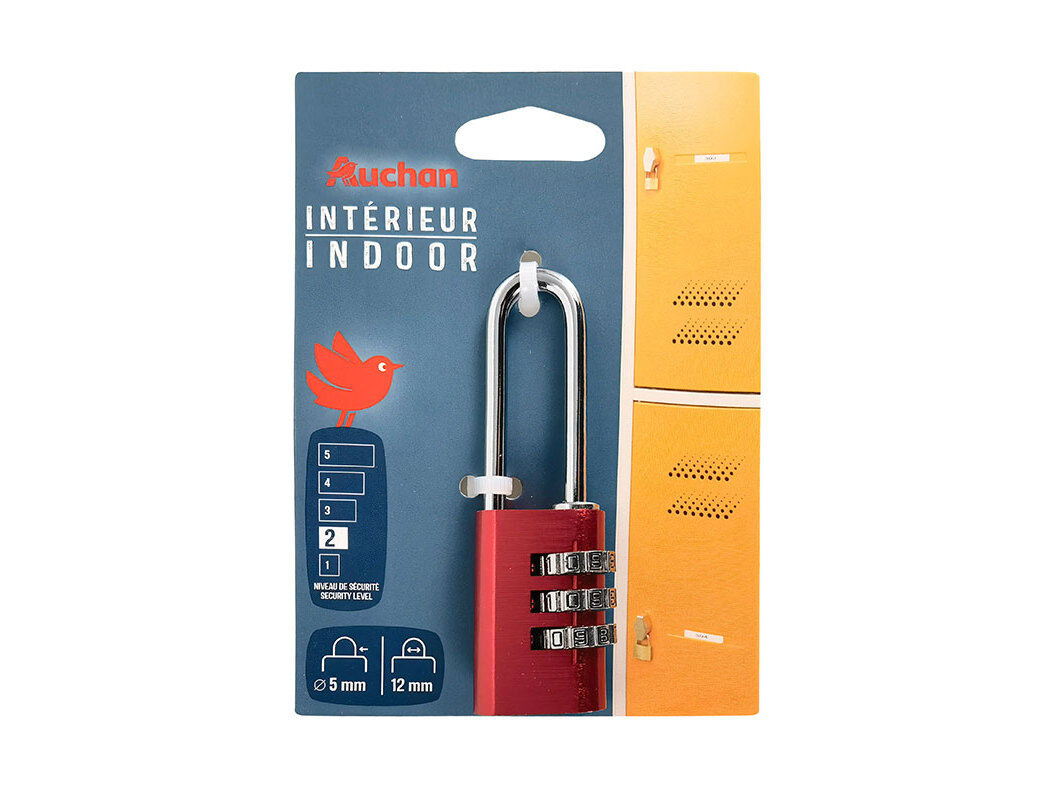 CADEADO DE C&Oacute;DIGO AUCHAN 3 DIG VERMELHO 30MM image number 0