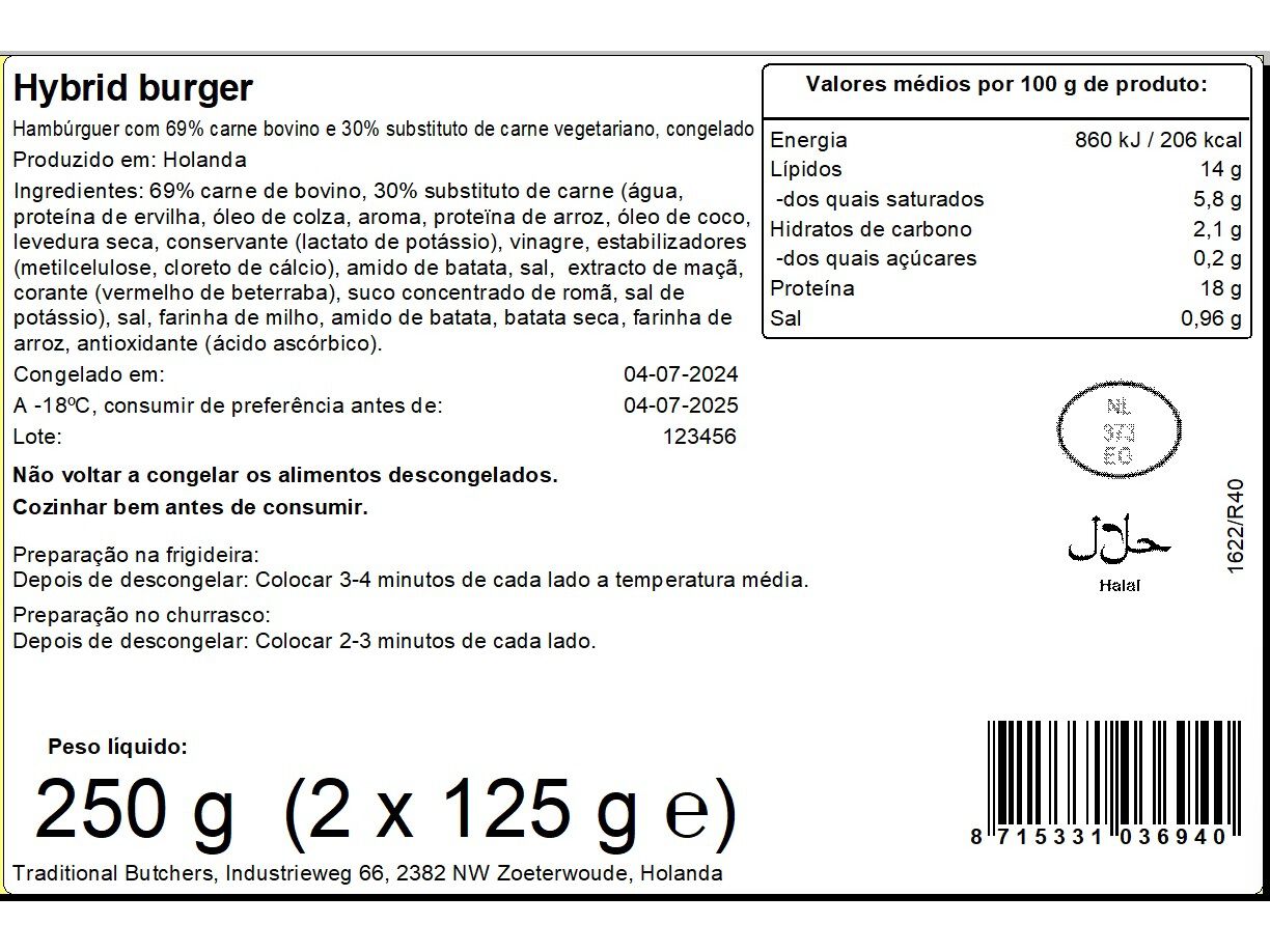 HAMBURGUER TRADITIONAL BUTCHERS VACA + PROTEINA VEGETAL 250G image number 1
