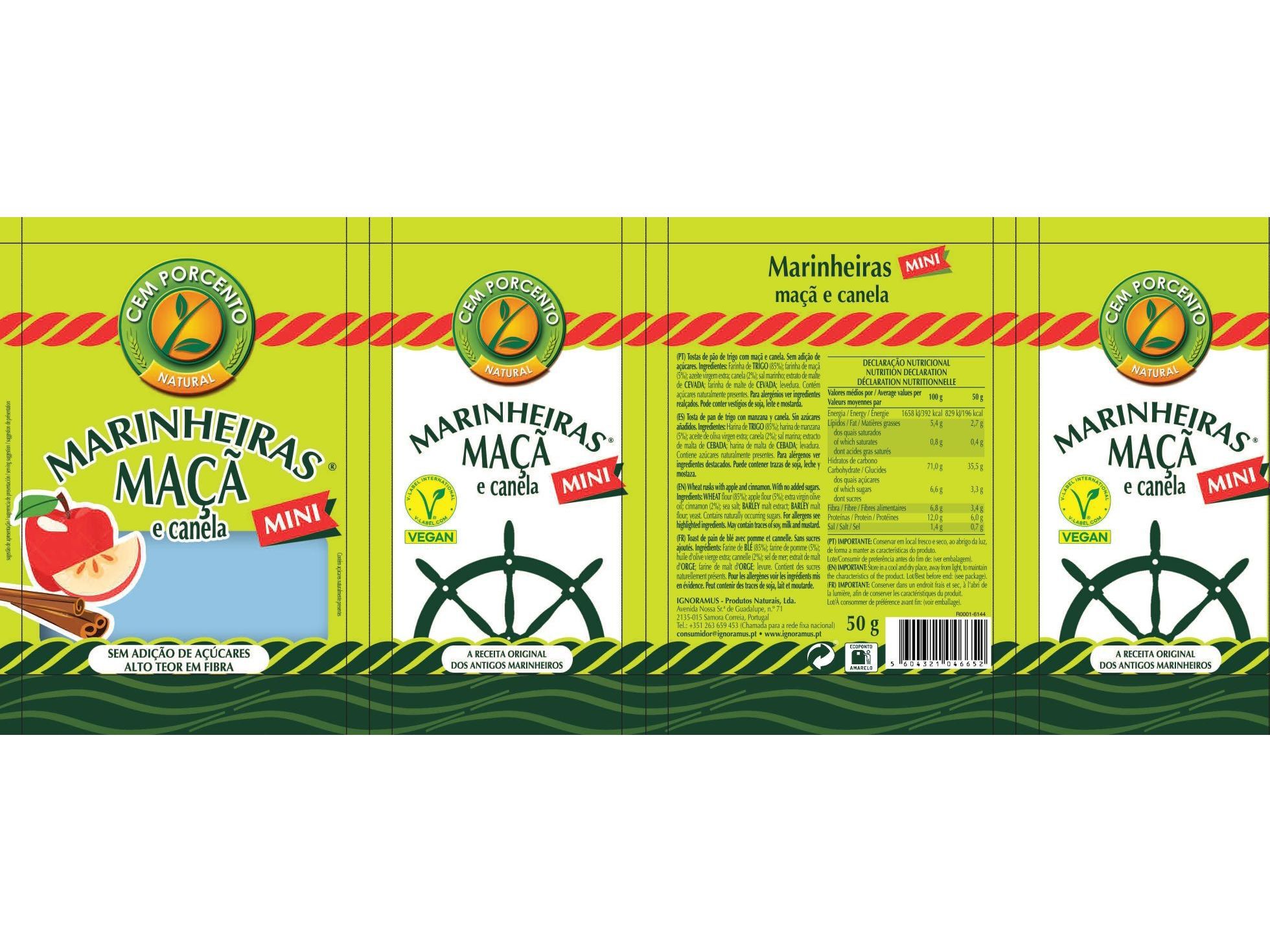 BOLACHAS CEM PORCENTO MINI MARINHEIRAS MA&Ccedil;&Atilde;CANELA 50G image number 1