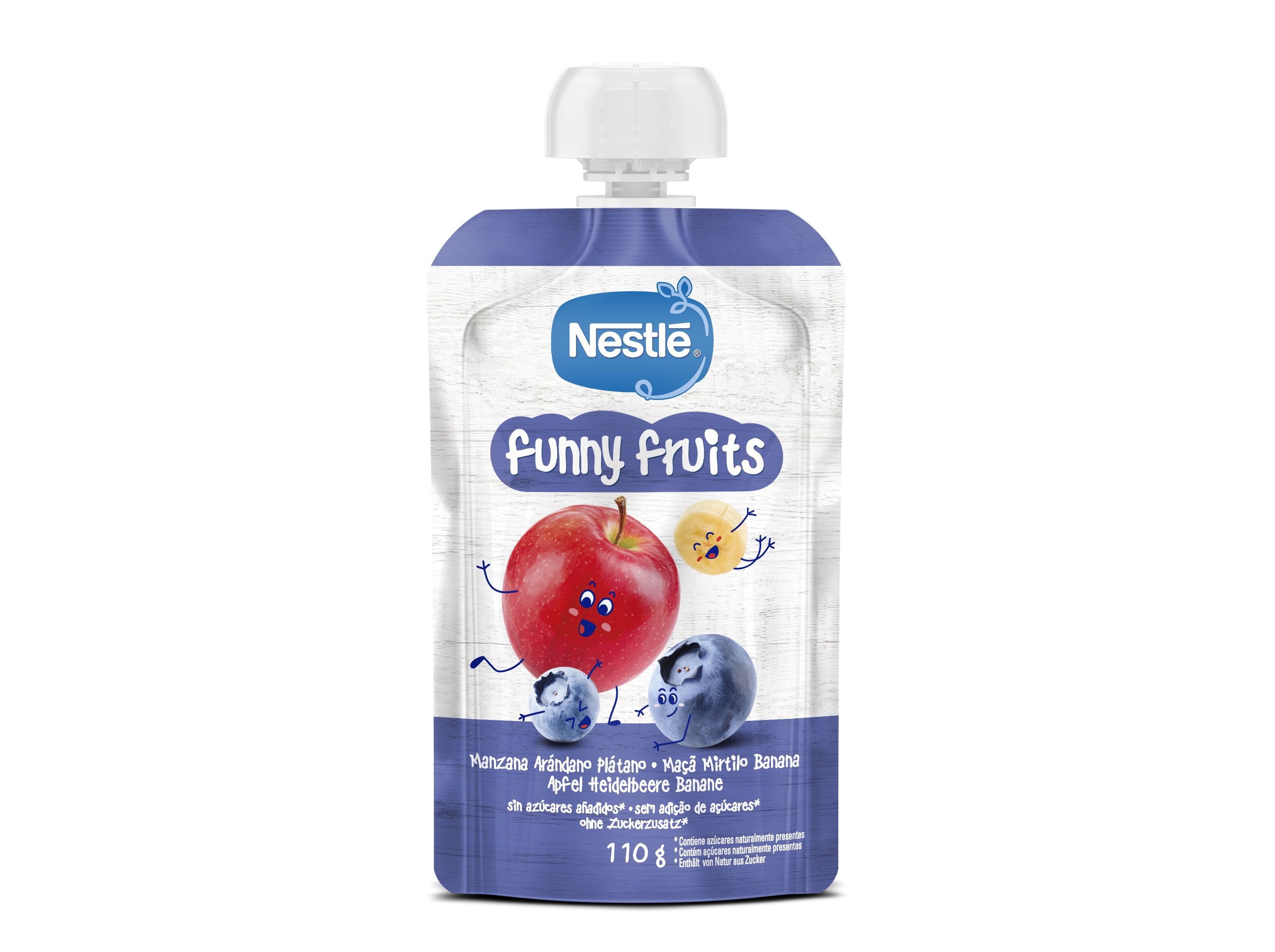 SAQUETA FRUTA NESTL&Eacute; MA&Ccedil;A MIRTILO BANANA 110G