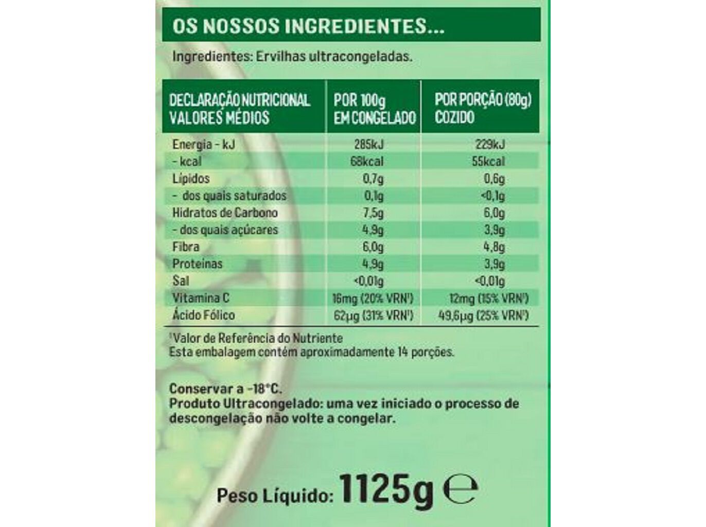 ERVILHAS IGLO 1.125KG image number 1