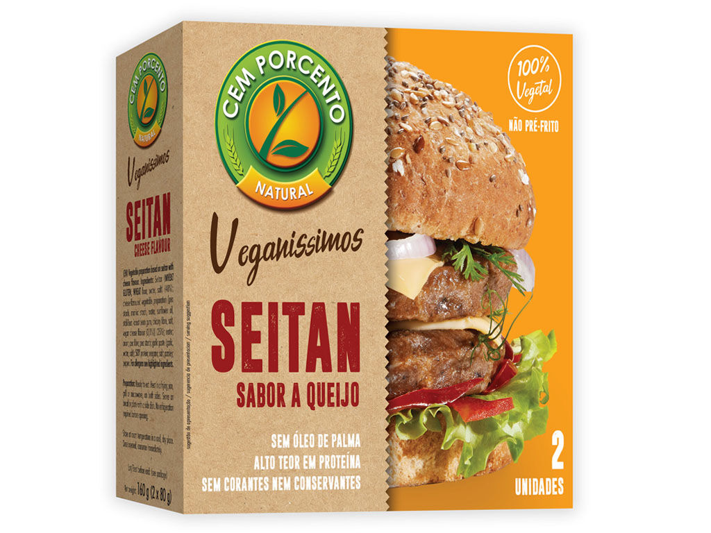 HAMBURGUER CEM PORCENTO VEGAN&Iacute;SSIMO SEITAN SABOR QUEIJO 160G image number 0