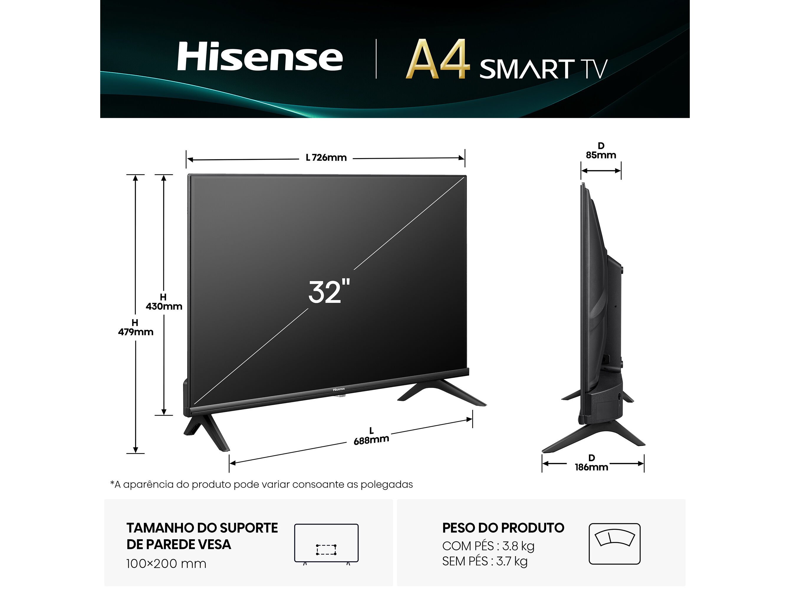 TV LED HISENSE 32A4Q (32'' SMART TV HD 80CM) image number 8