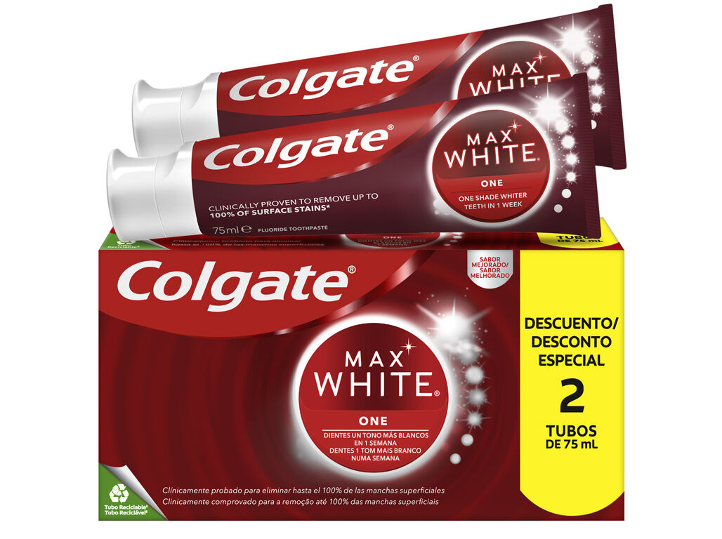 PASTA DE DENTES BRANQUEADORA MAX WHITE ONE COLGATE 2X75ML