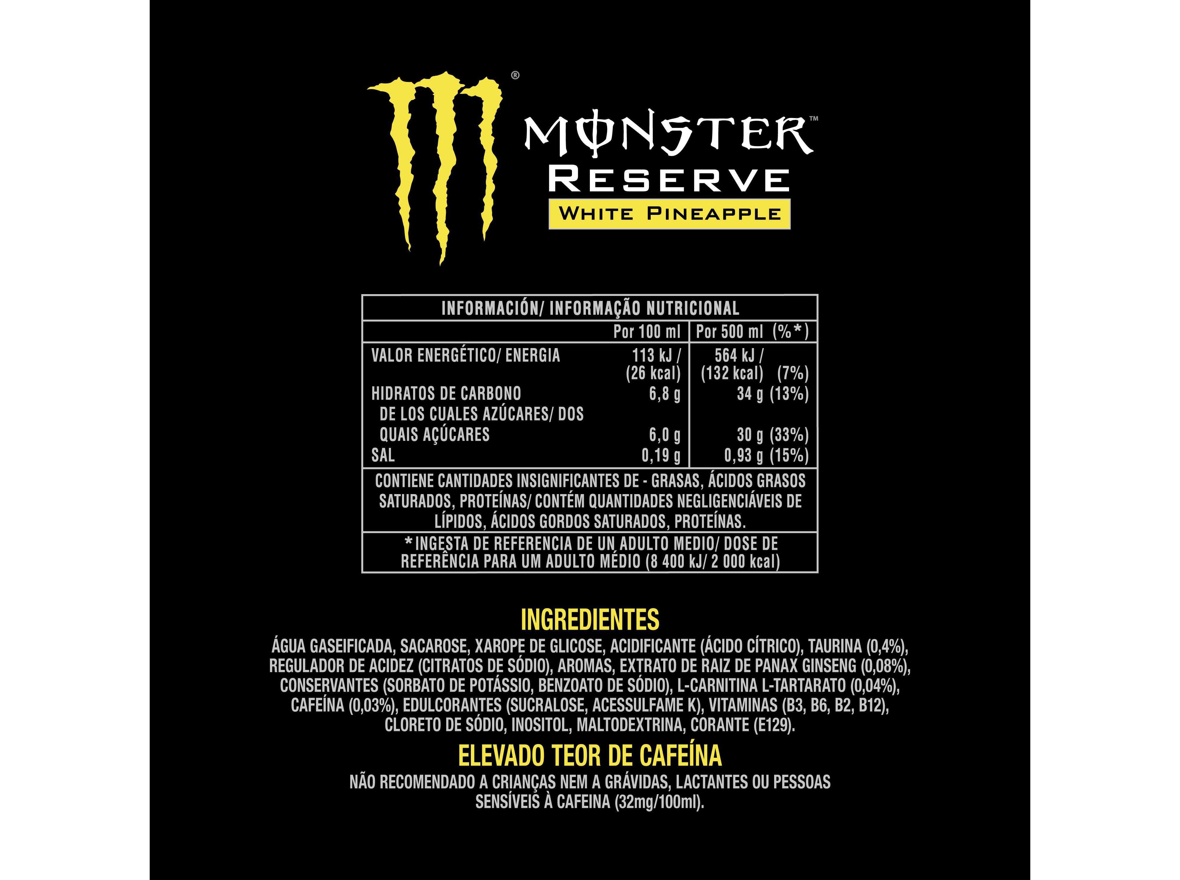 BEBIDA ENERG&Eacute;TICA MONSTER RESERVE WHITE PINEAPPLE 0.50L image number 2