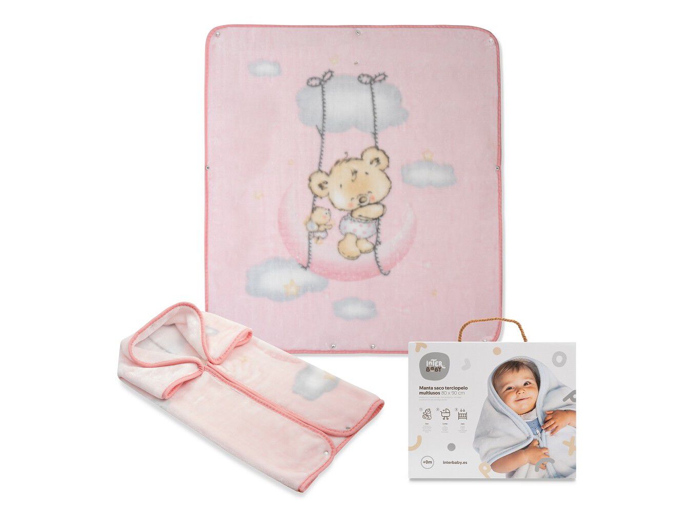 MANTA SACO INTERBABY TERCIOPELO ROSA 80X90CM