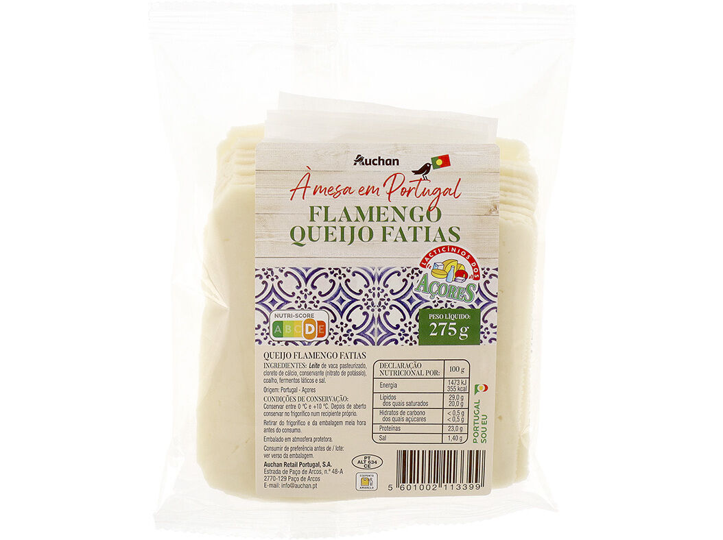 QUEIJO FLAMENGO AUCHAN &Agrave; MESA EM PORTUGAL FATIAS A&Ccedil;ORES 275G