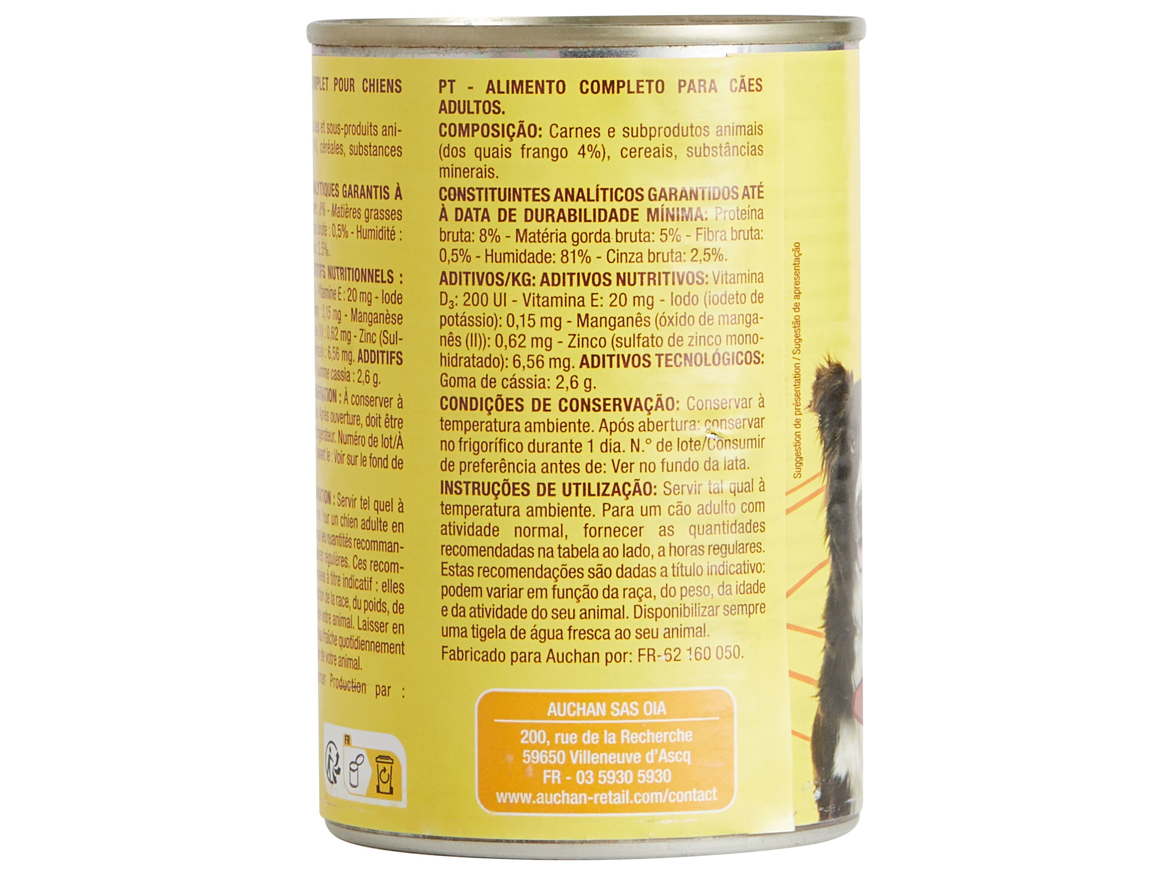 COMIDA H&Uacute;MIDA PARA C&Atilde;O AUCHAN TERRINA FRANGO 400G image number 2