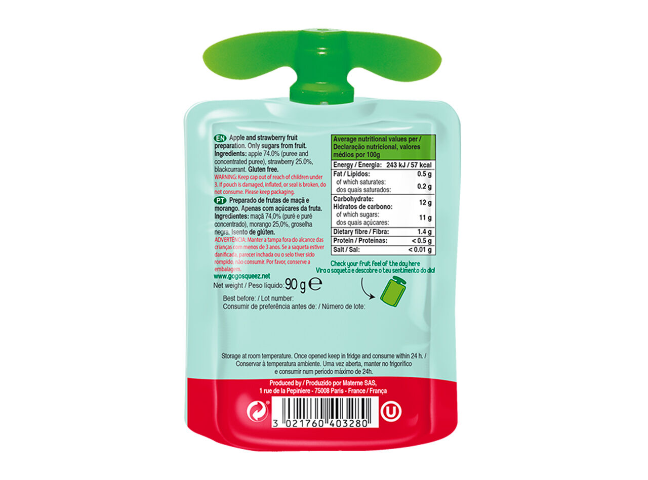 SAQUETA FRUTA GO GO SQUEEZ MORANGO E MA&Ccedil;&Atilde; 90G image number 1