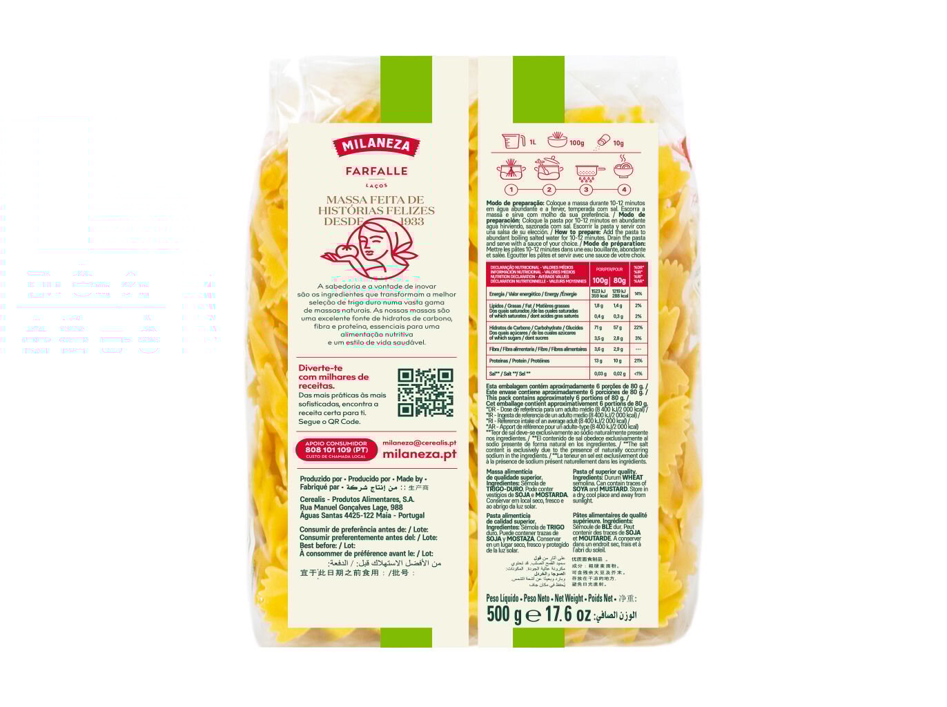 MASSA MILANEZA LA&Ccedil;OS FARFALLE 500G image number 1