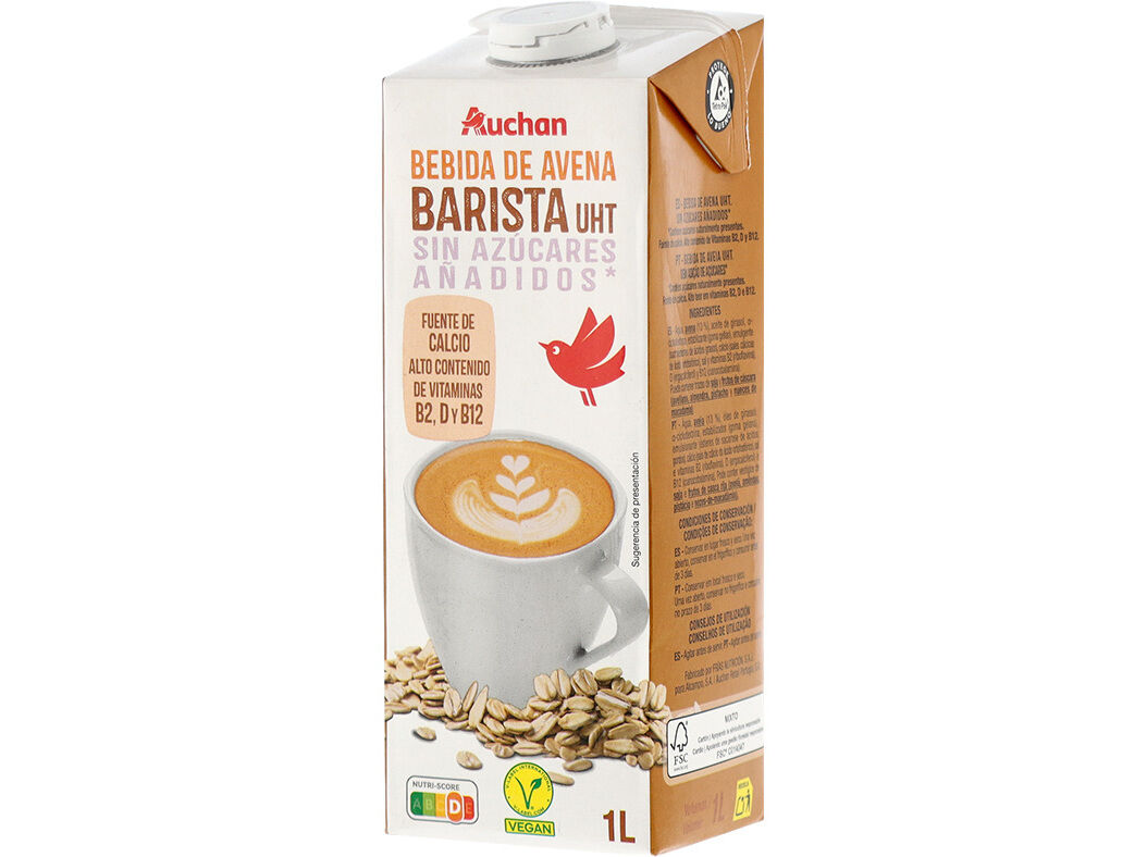 BEBIDA AVEIA UHT AUCHAN BARISTA SEM ADI&Ccedil;&Atilde;O DE A&Ccedil;&Uacute;CARES 1L image number 1