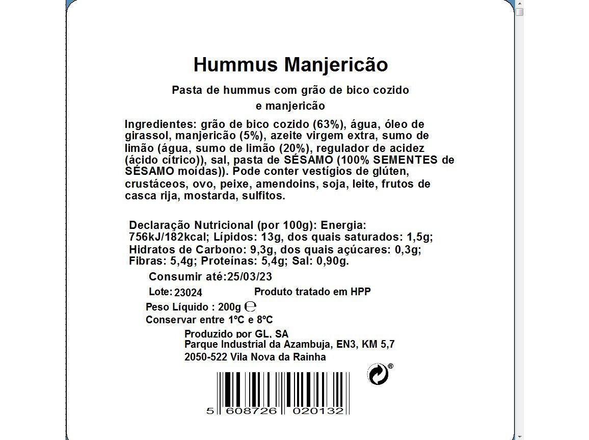HUMMUS MANJERIC&Atilde;O SONATURAL 200G image number 1