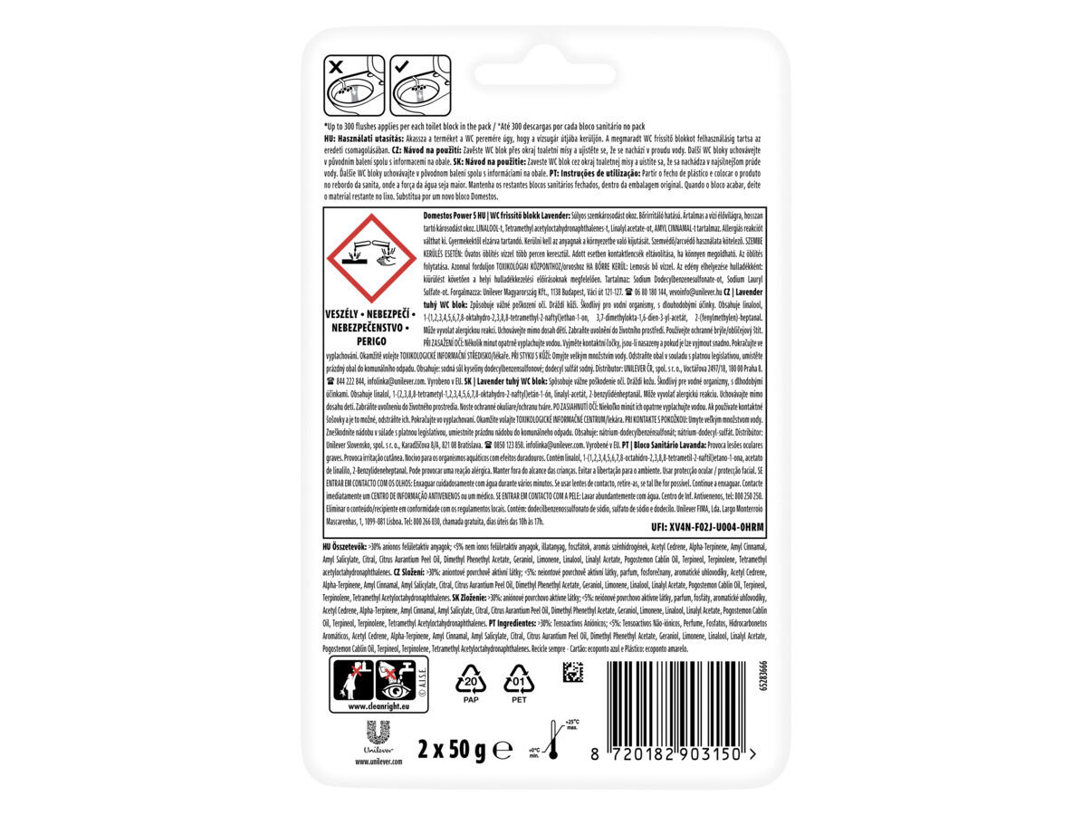 BLOCO SANIT&Aacute;RIO DOMESTOS POWER 5 LAVANDA 2UN image number 1