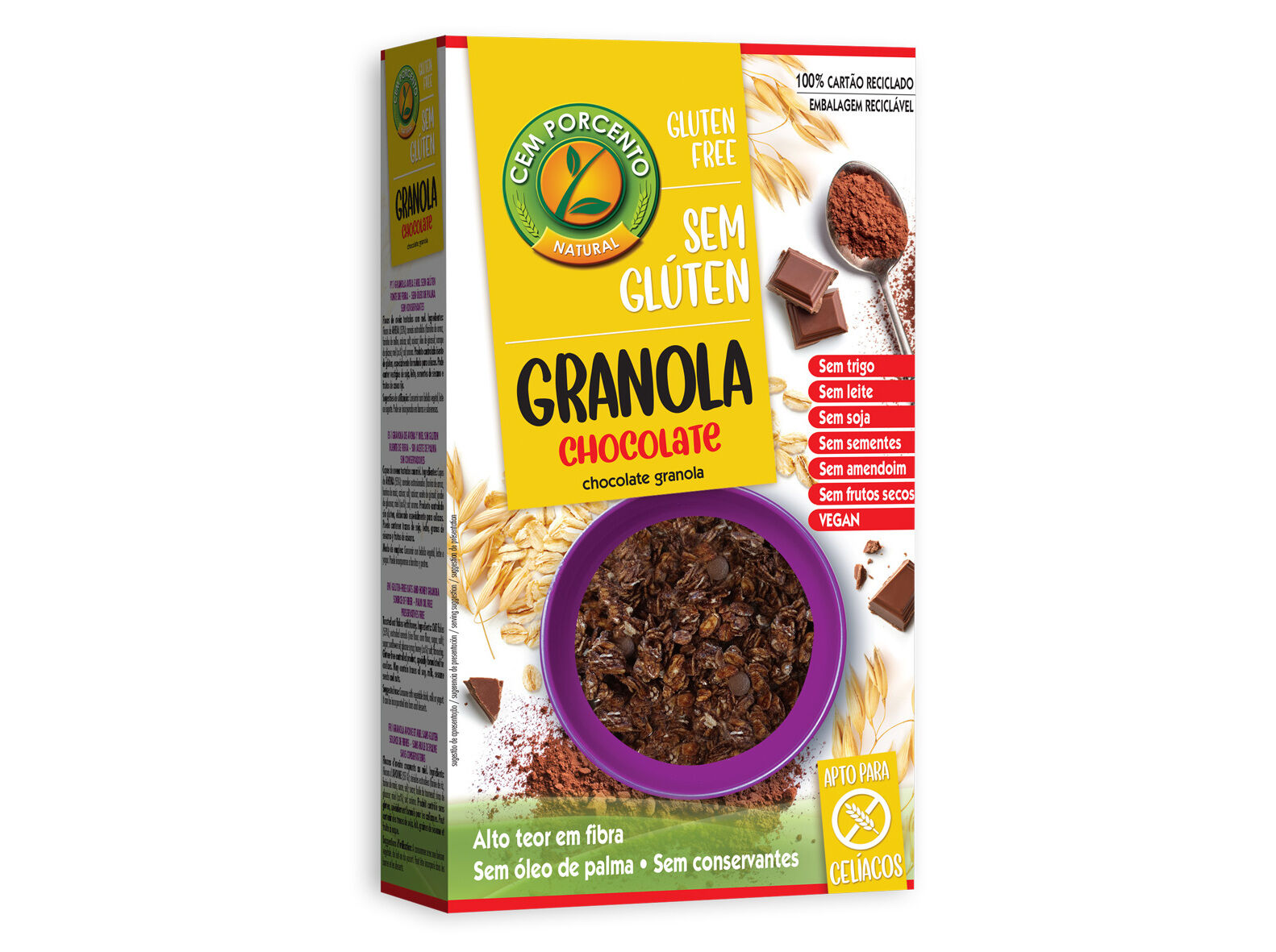 GRANOLA CEM PORCENTO CHOCOLATE SEM GL&Uacute;TEN 300 G