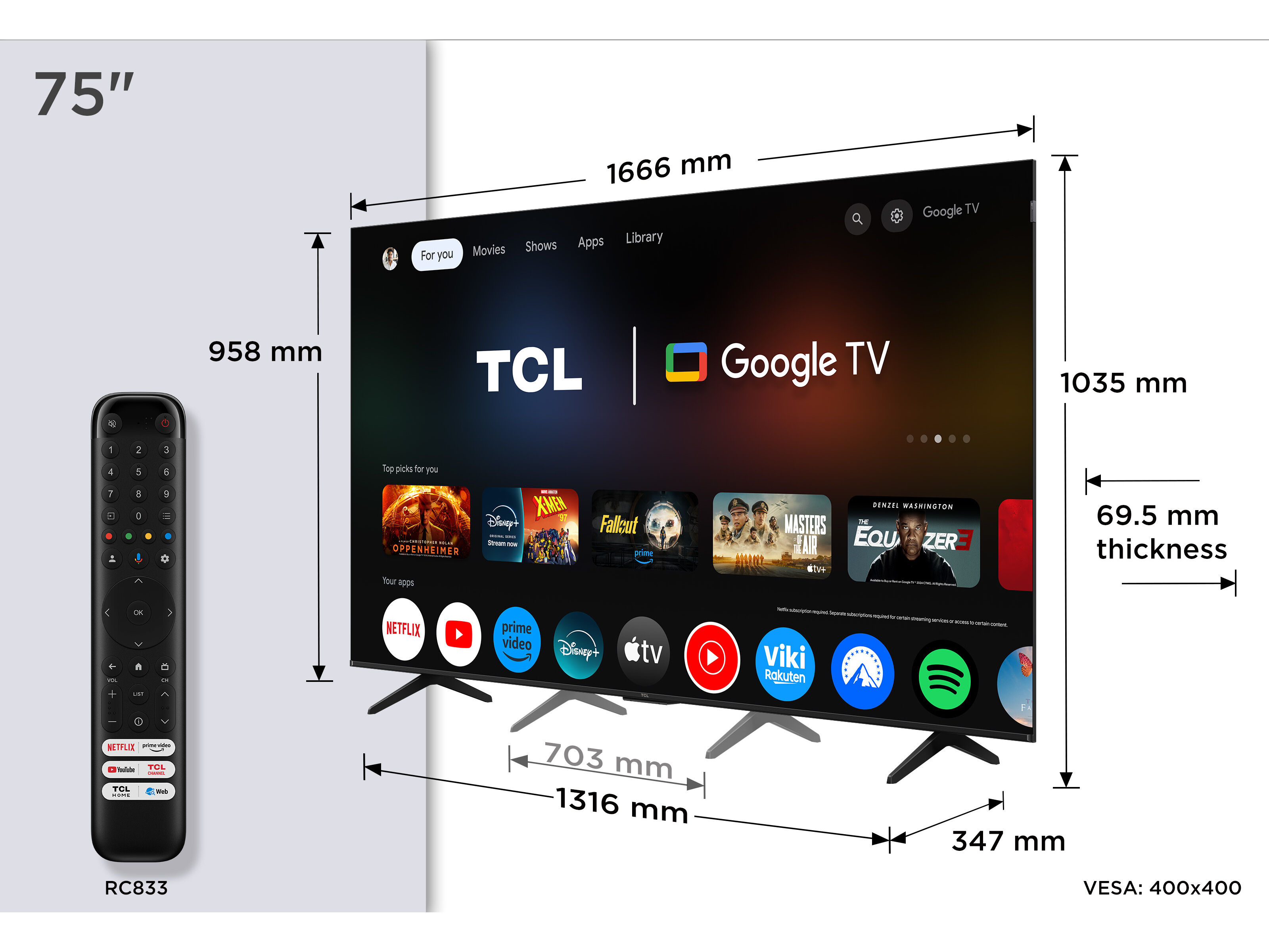 TV QLED TCL 75P7K (75" 4K GOOGLE TV 189CM) image number 1