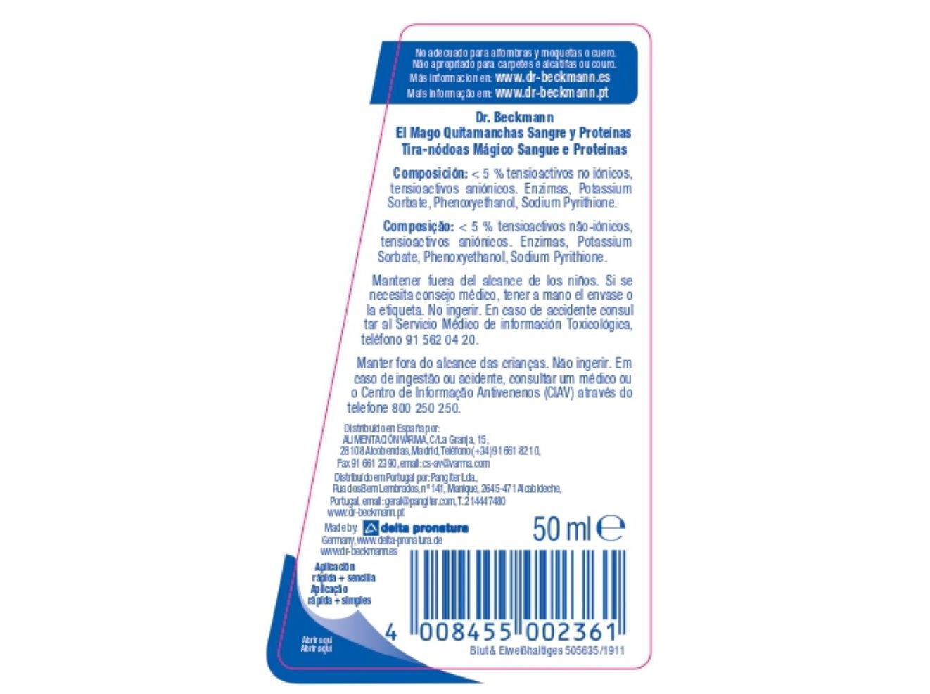 TIRA N&Oacute;DOAS DR.BECKMANN SANGUE+PROTE&Iacute;NAS 50ML image number 1