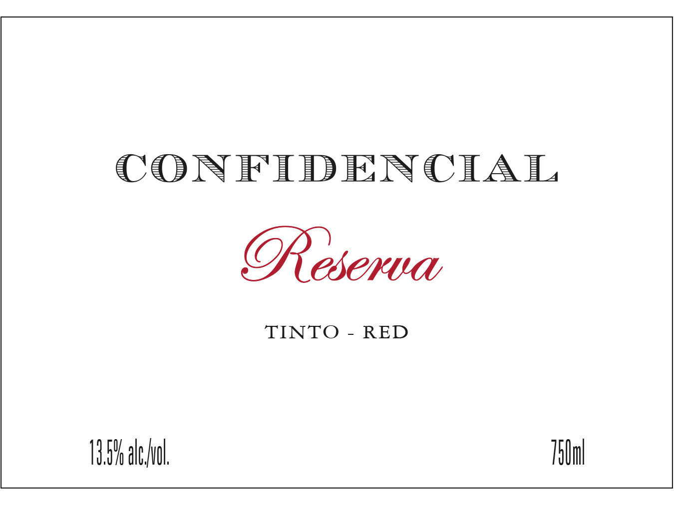 VINHO TINTO CONFIDENCIAL RESERVA LISBOA 0.75L image number 1