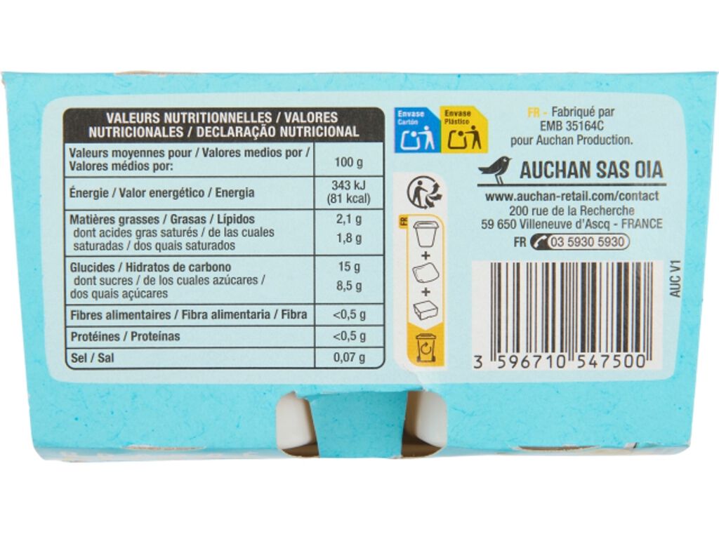 COCOGURTE AUCHAN LIM&Atilde;O 4X100G image number 2