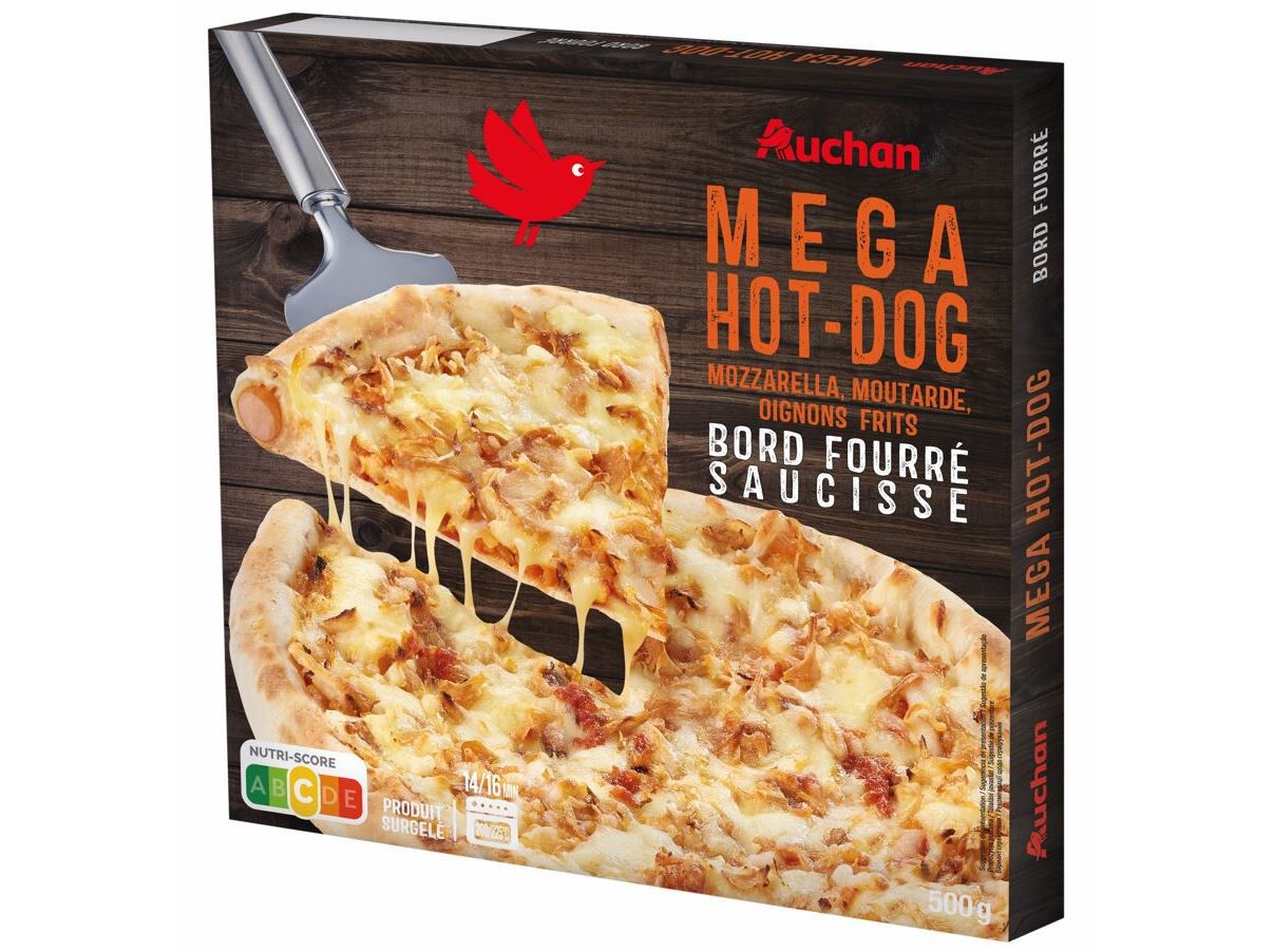 PIZZA MEGA HOT-DOG AUCHAN REBORDO RECHEADO SALSICHA 500G image number 1
