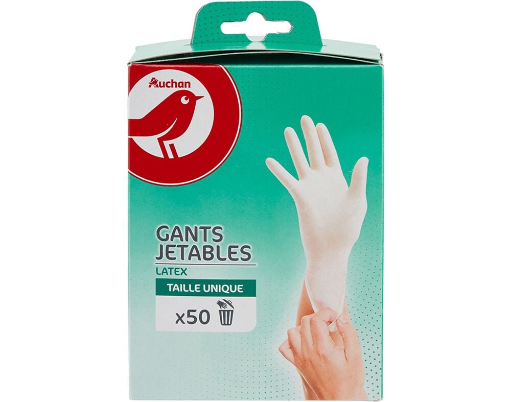 LUVAS AUCHAN LATEX TAMANHO &Uacute;NICO 50UN image number 0