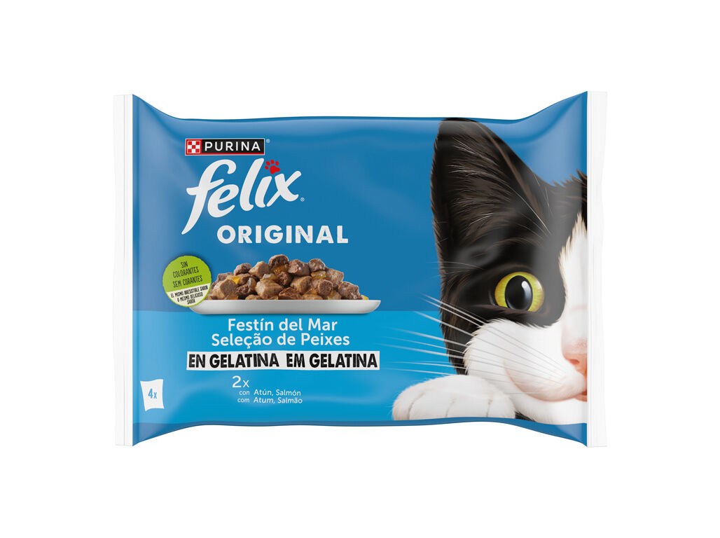 COMIDA H&Uacute;MIDA PARA GATO FELIX SELE&Ccedil;&Atilde;O DE PEIXES 4X85G image number 1