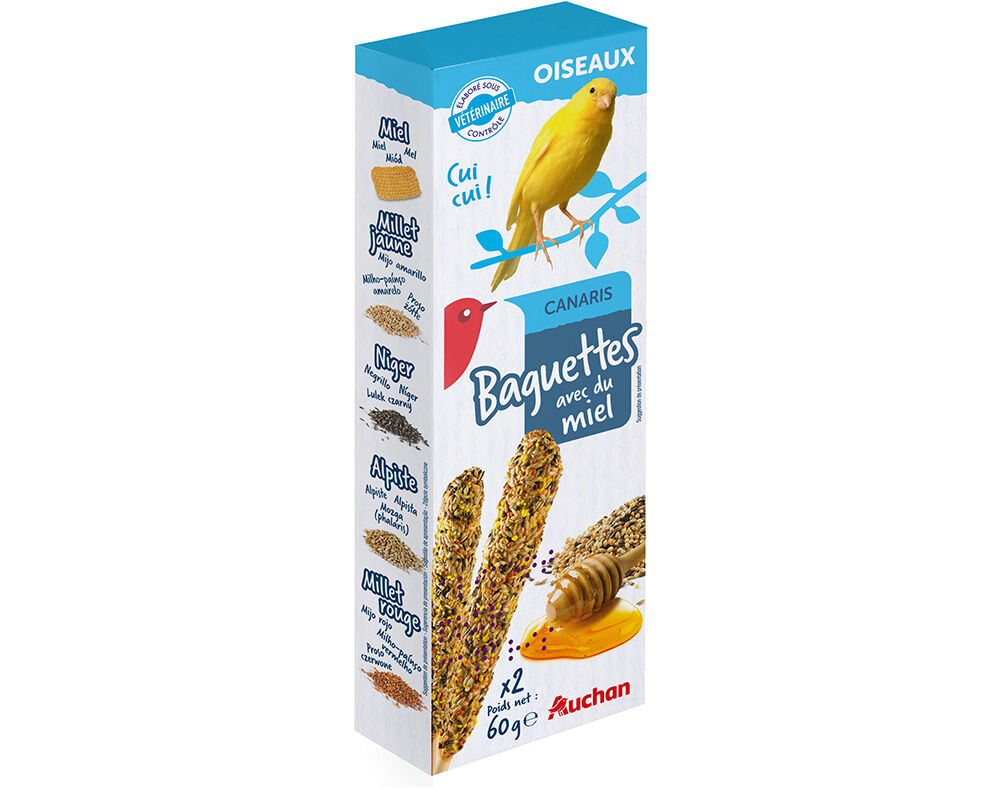 BARRITAS PARA CAN&Aacute;RIO AUCHAN COM MEL PACK 2 UNIDADES image number 0