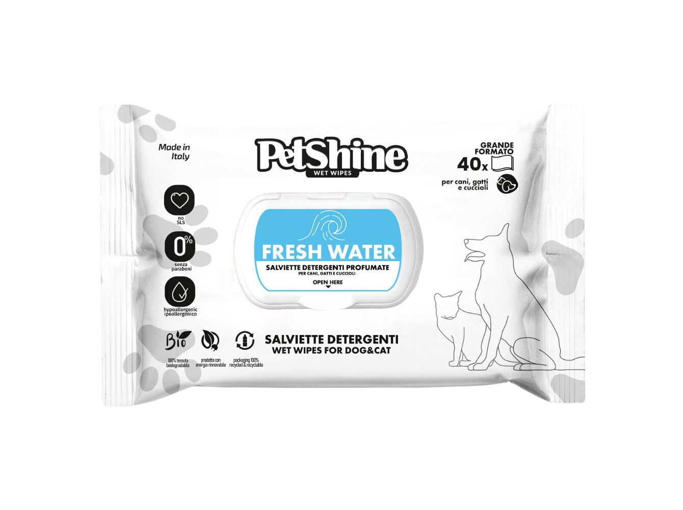 TOALHITAS PARA C&Atilde;O PETSHINE FRESH WATER 40 UNIDADES image number 1