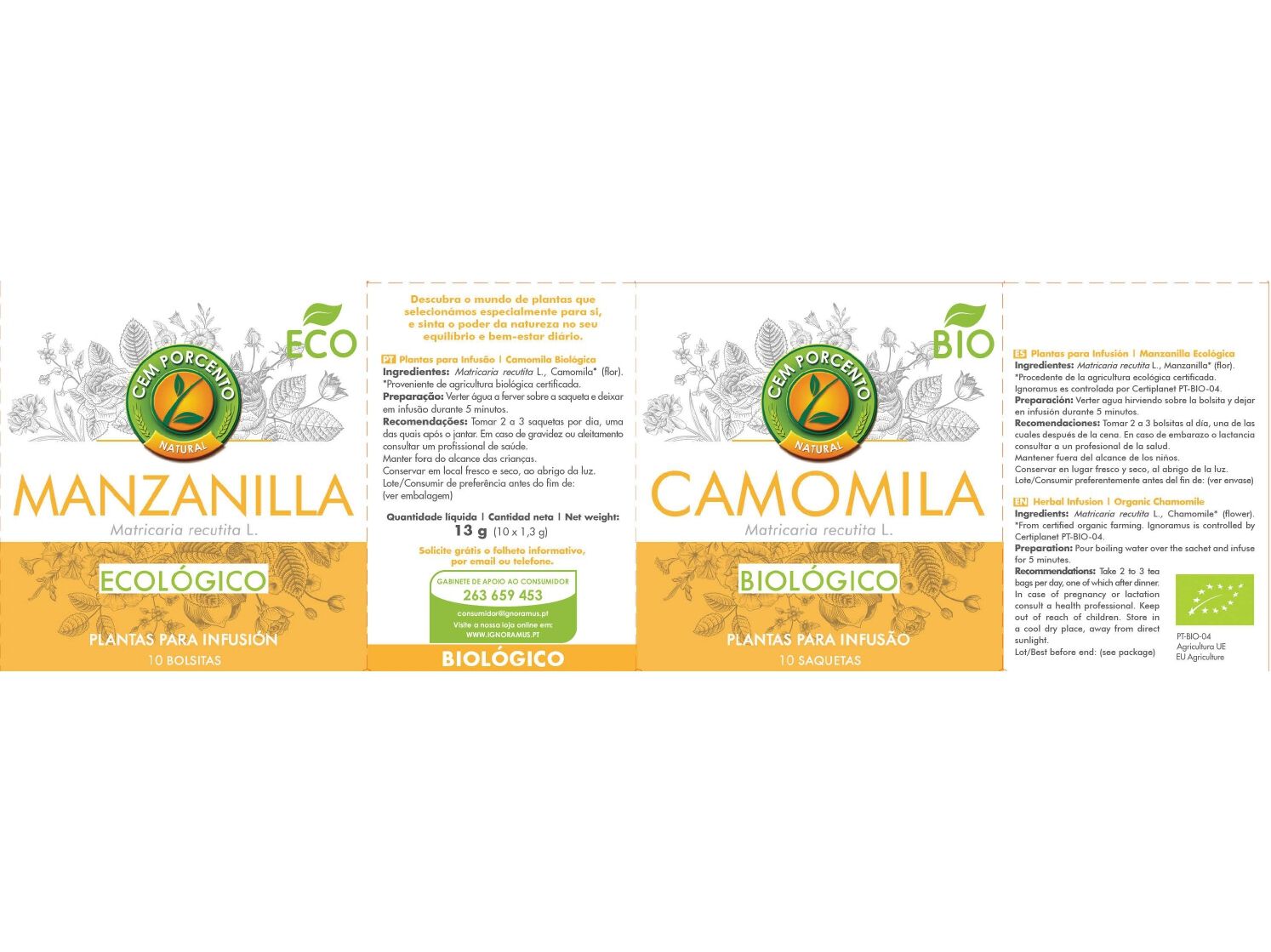 CH&Aacute; INFUS&Atilde;O CEM PORCENTO CAMOMILA BIO 13G image number 1
