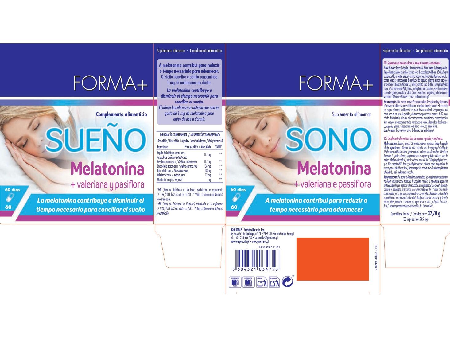 SUPLEMENTO FORMA+ SONO MELATONINA 60 CAPS image number 1